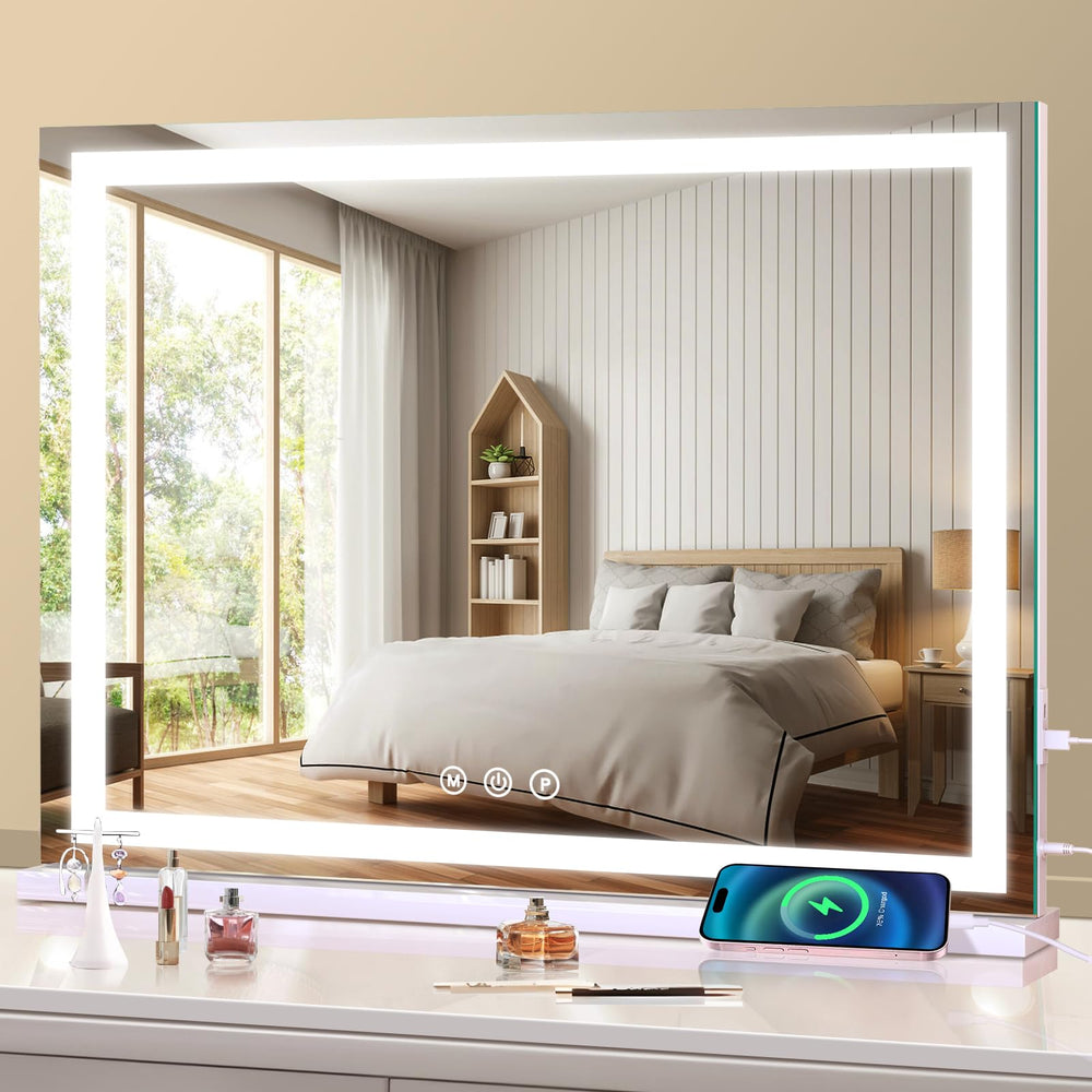 Halumao large lighted mirror front view highlighting bright daylight mode for makeup