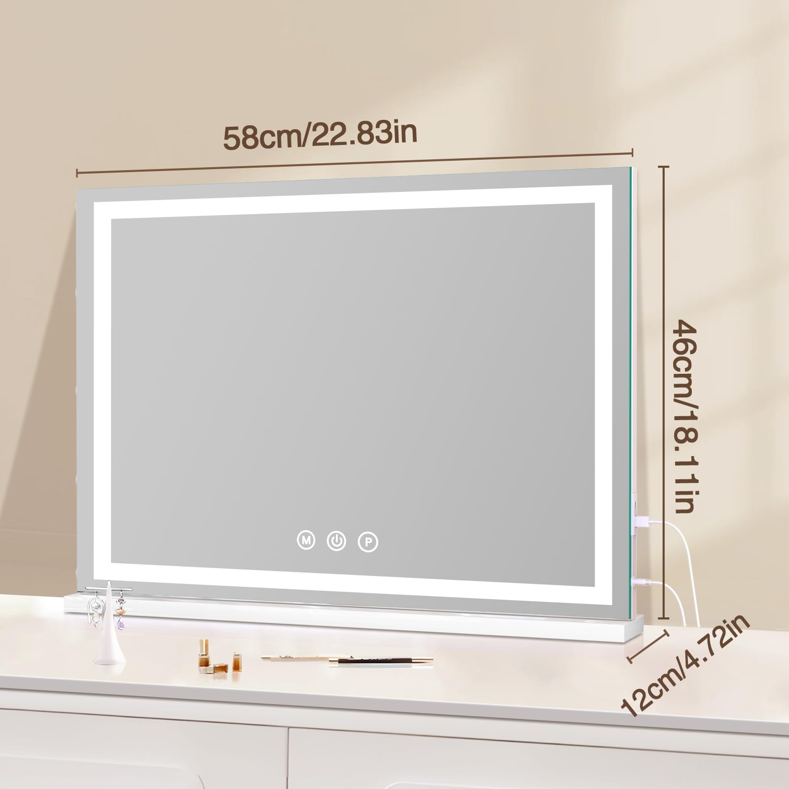 Halumao large lighted mirror side view with warm light for evening prep