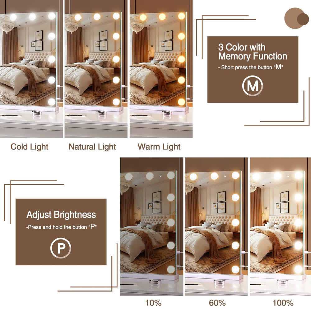 Halumao vanity mirror dimmable LED ring showing color temperatures