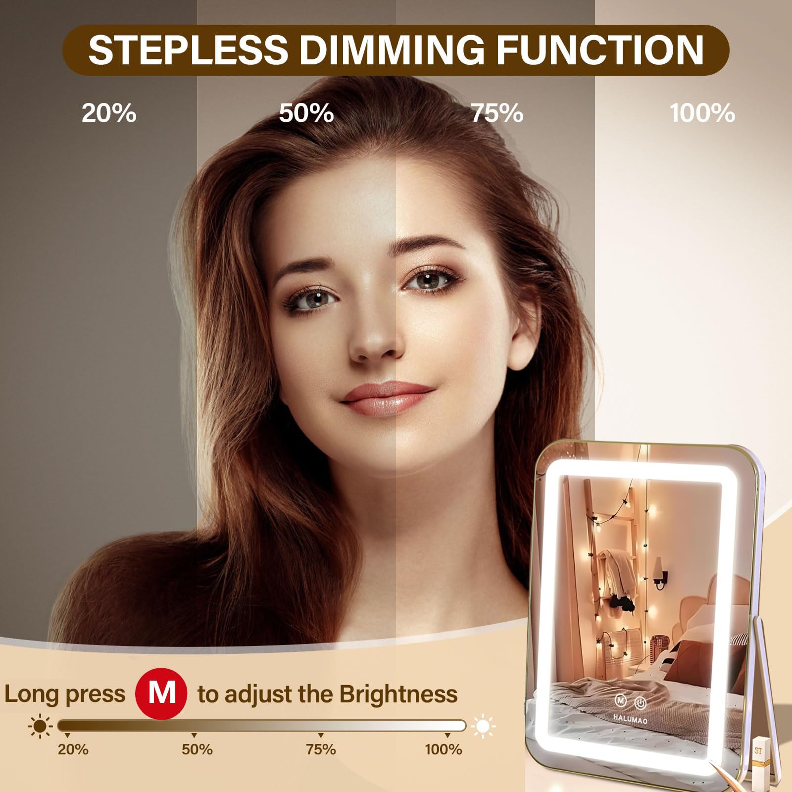 Halumao vanity mirror cold lighting mode for evening looks