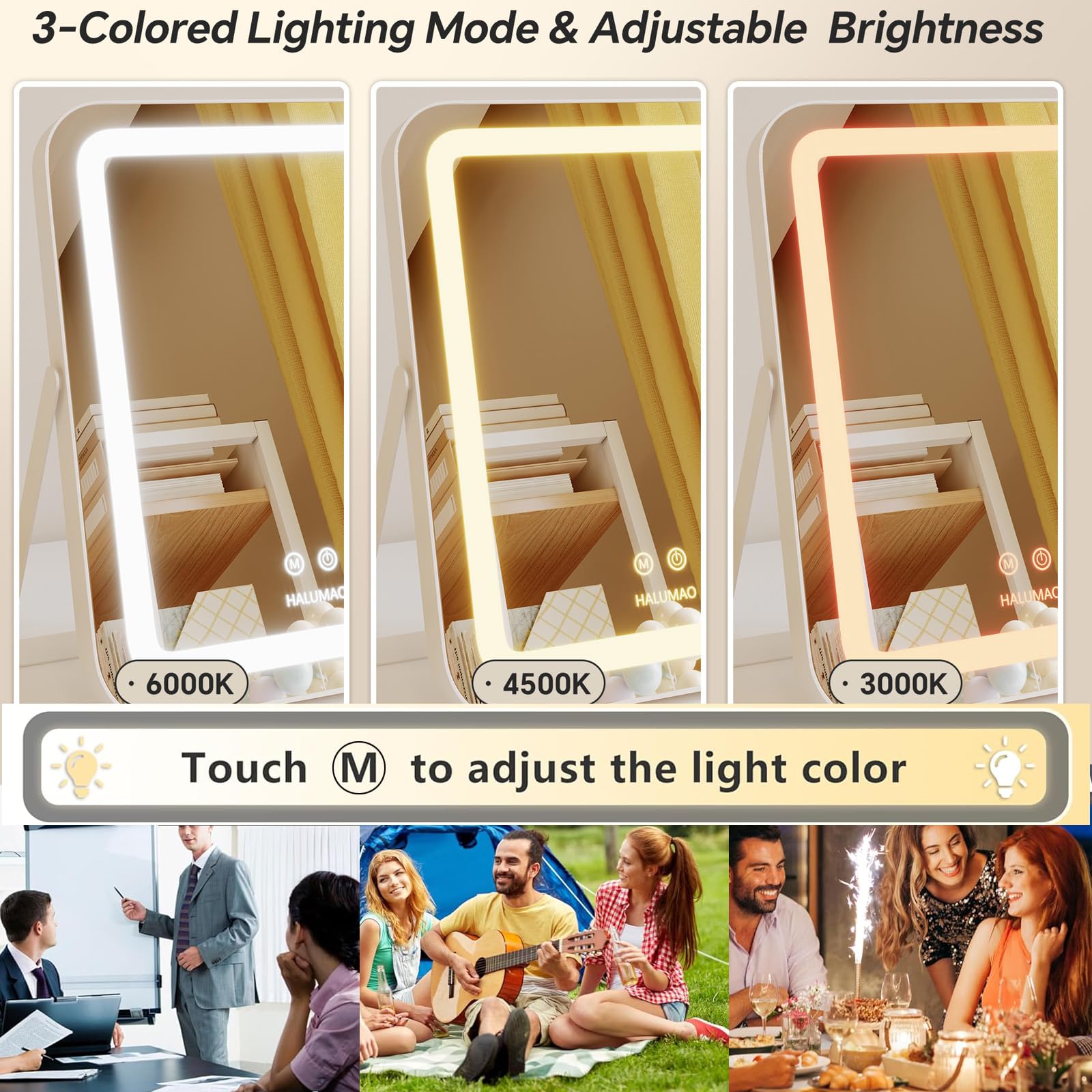 Halumao vanity mirror daylight mode for true color matching