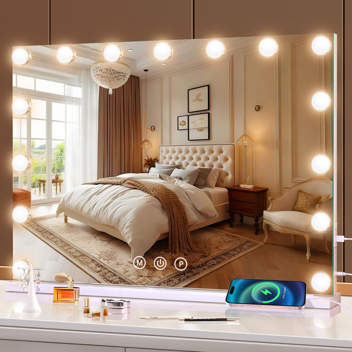 Halumao vanity mirror with lights front view for precise makeup