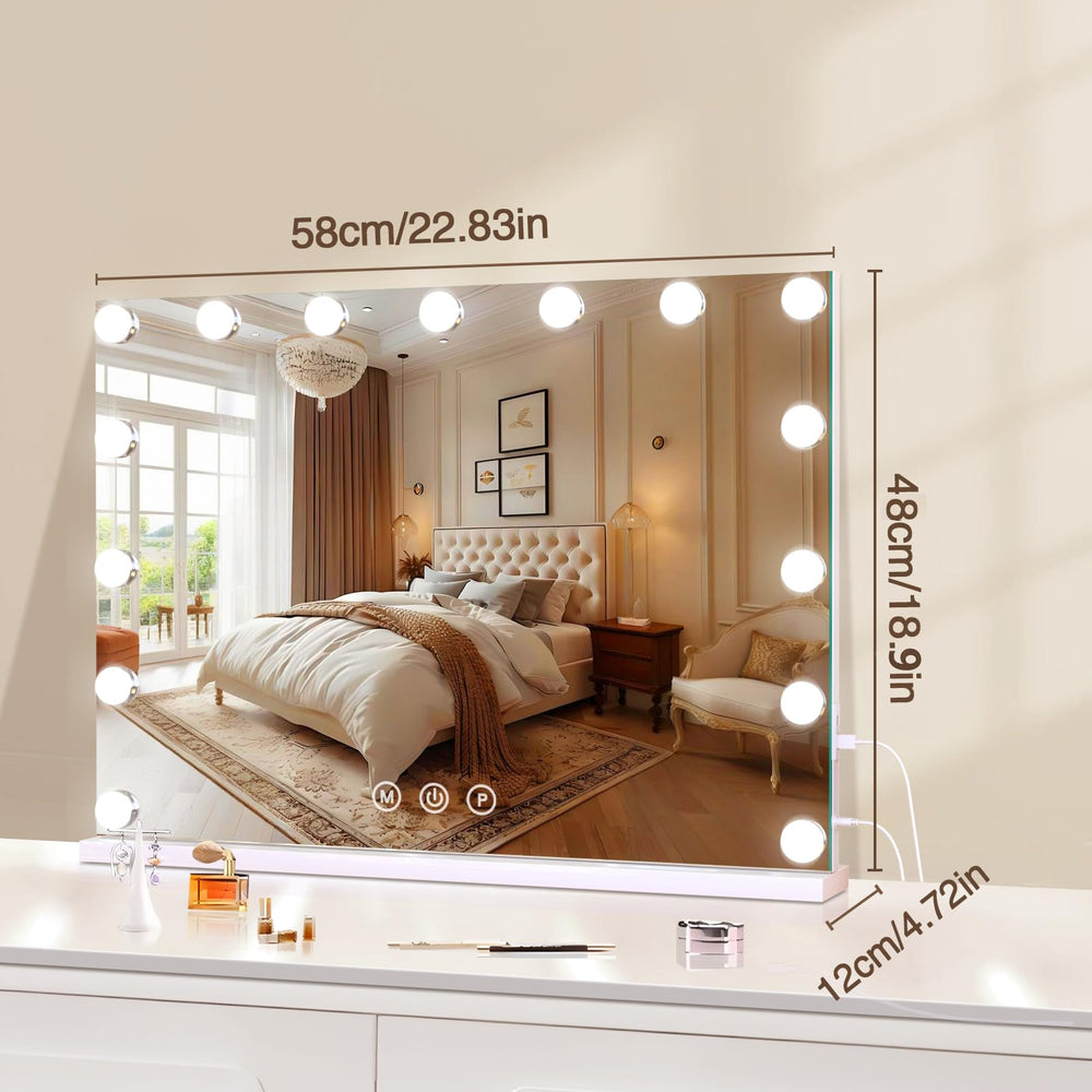 Halumao vanity mirror smart touch panel close-up with adjustable lighting modes