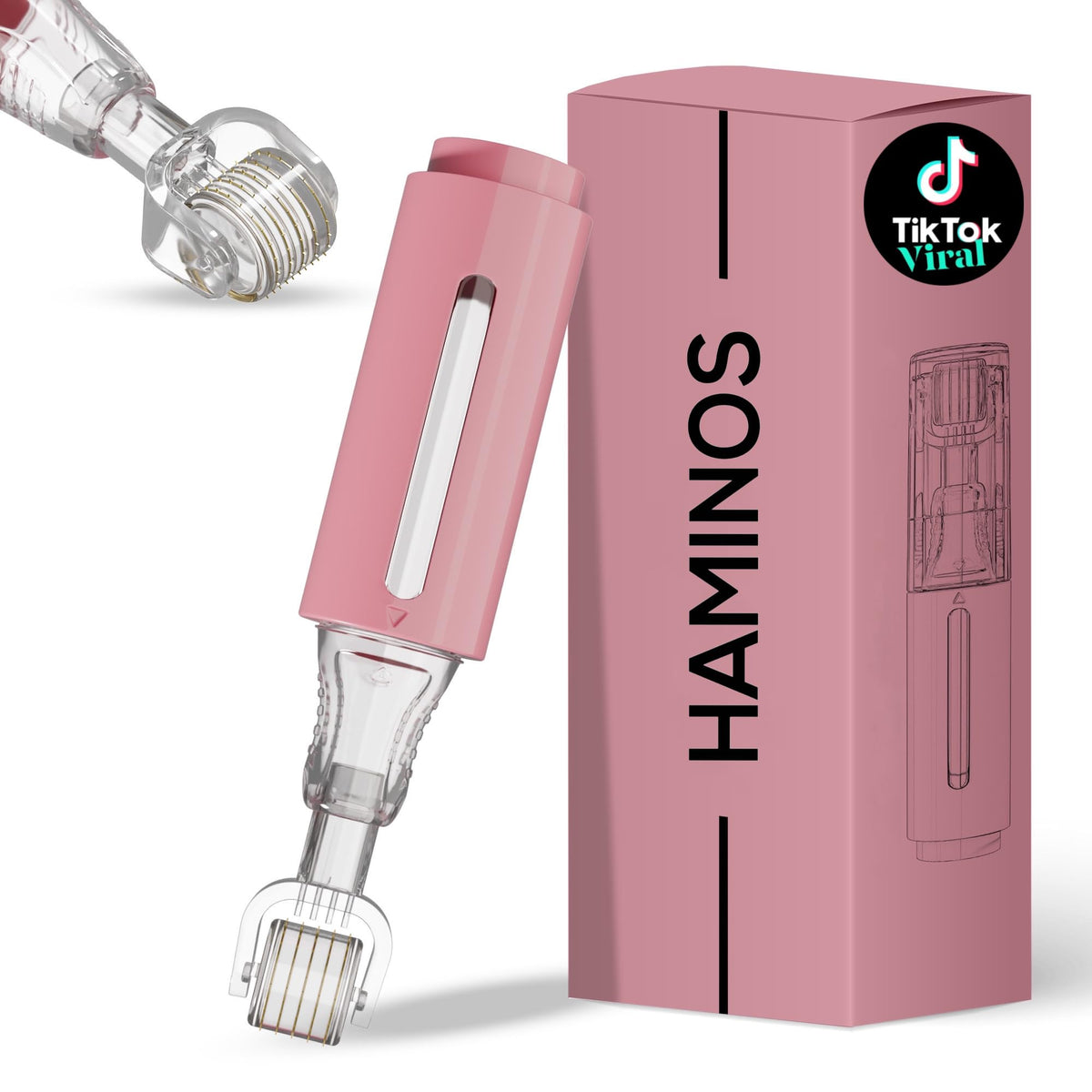 HAMINOS derma-roller-case shows portable storage for easy, on-the-go skincare routines.