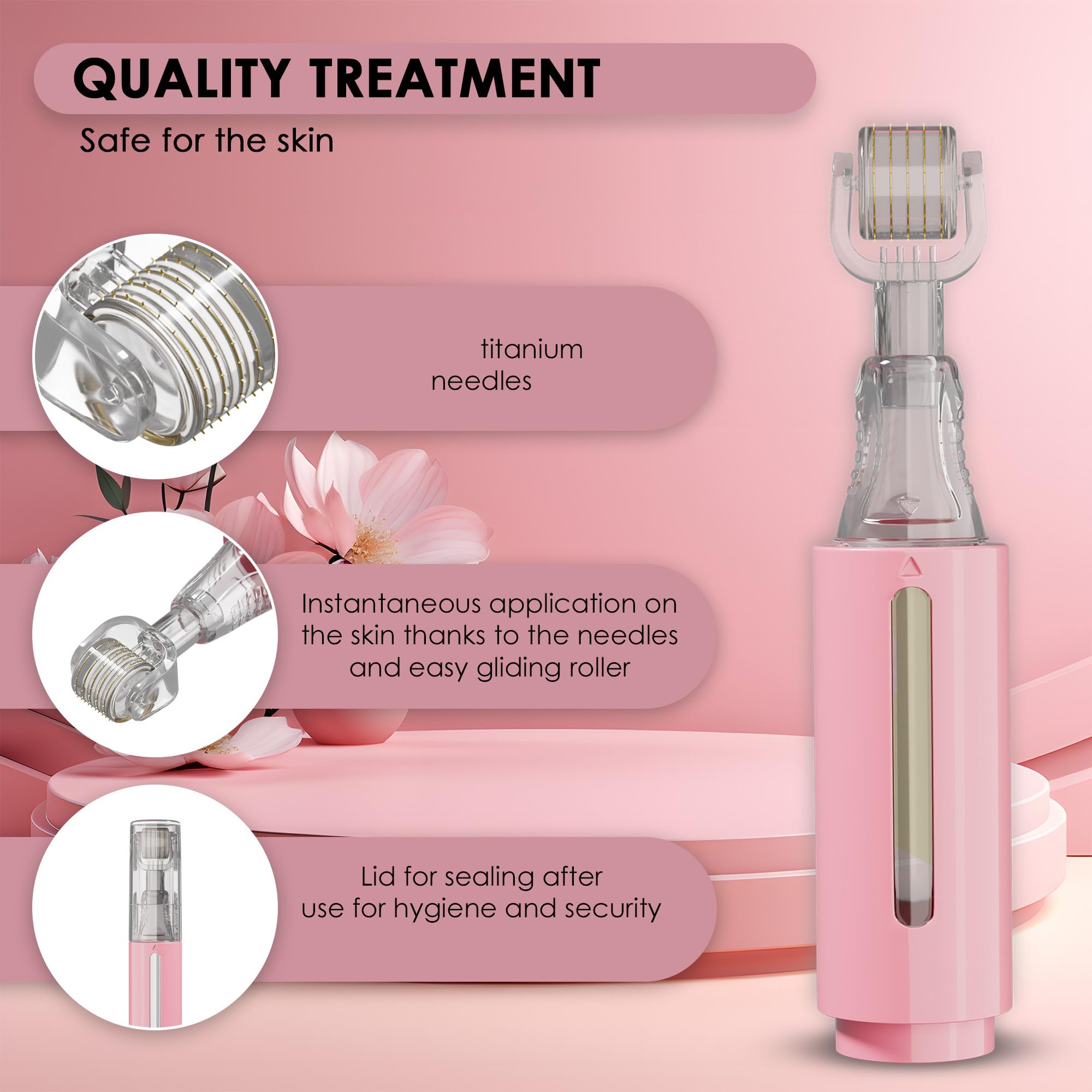 HAMINOS derma-roller-skin highlights facial use for smoother texture and even product uptake.