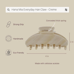 Hana Mia durable acetate clip with no-slip grip keeps hair secure