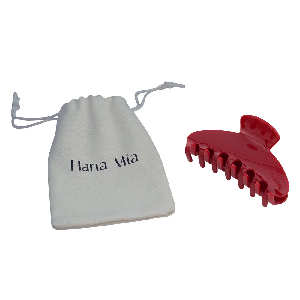 Hana Mia red claw clip on the go supports fast hair adjustments