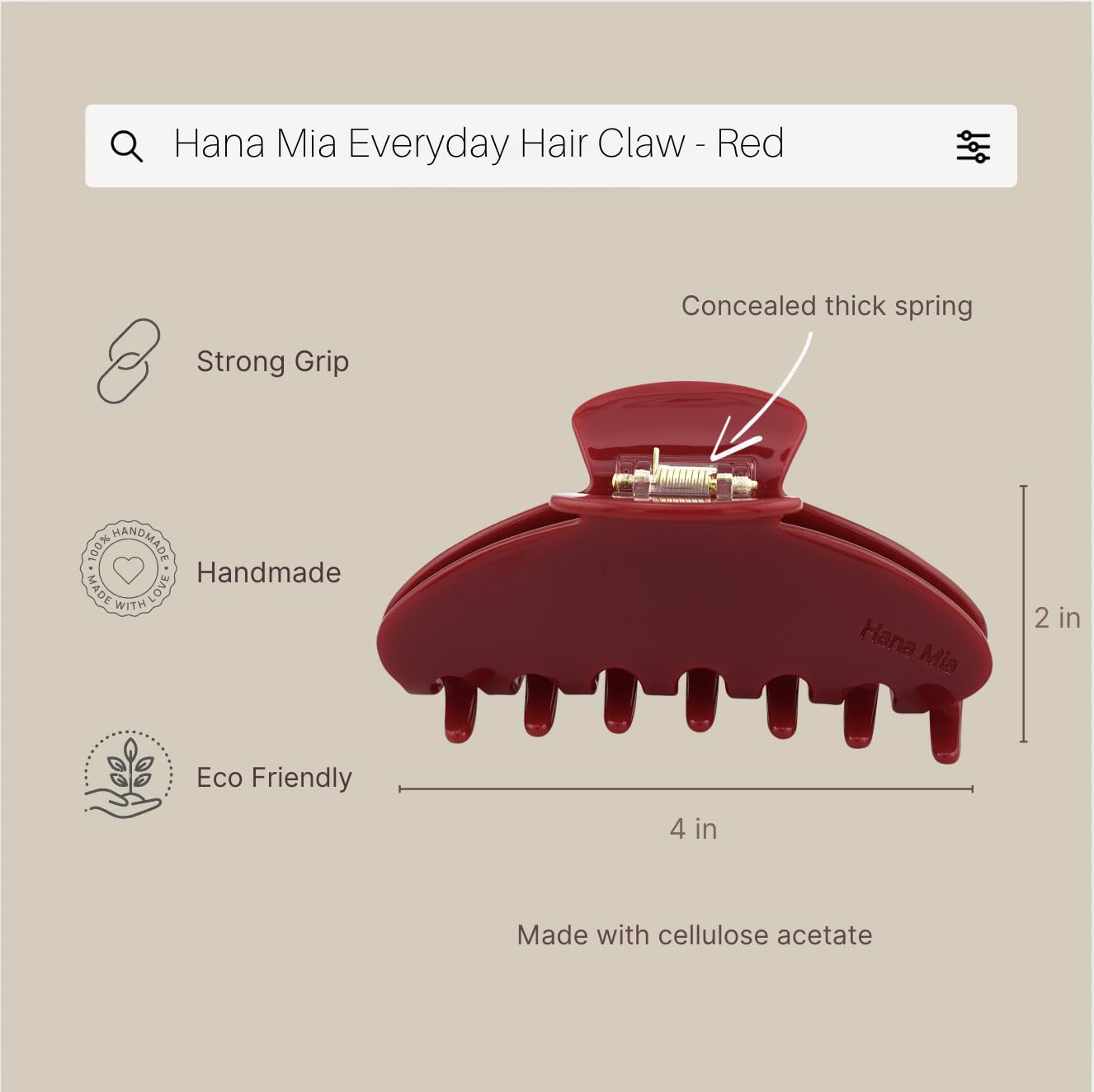 Hana Mia red claw clip purse size fits quick fixes on the go