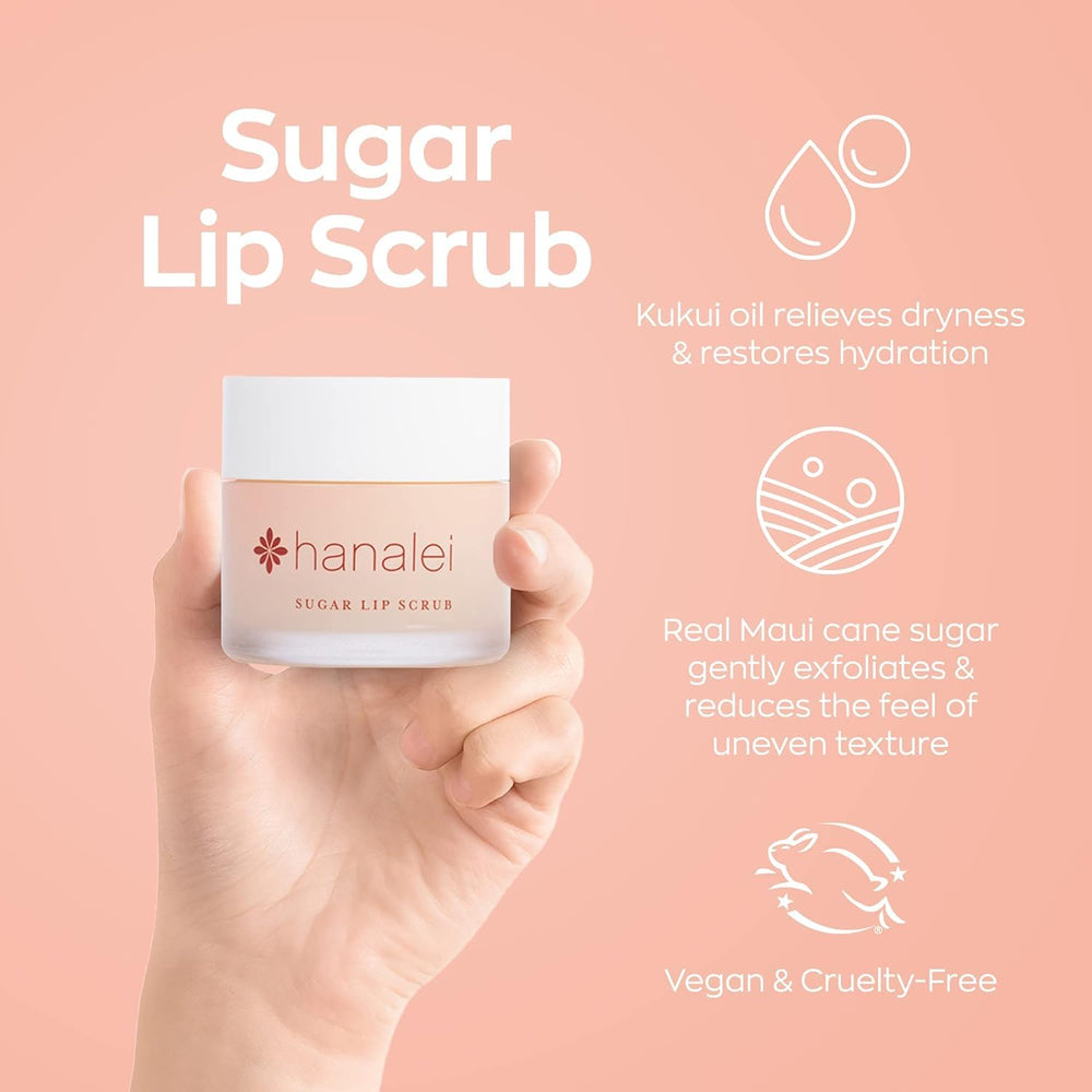 Hanalei cane sugar exfoliation closeup removes dry lip skin.