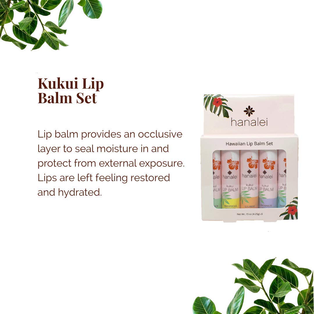Hanalei lip balm Coconut Pear tube nourishes with kukui oil for smooth lips.