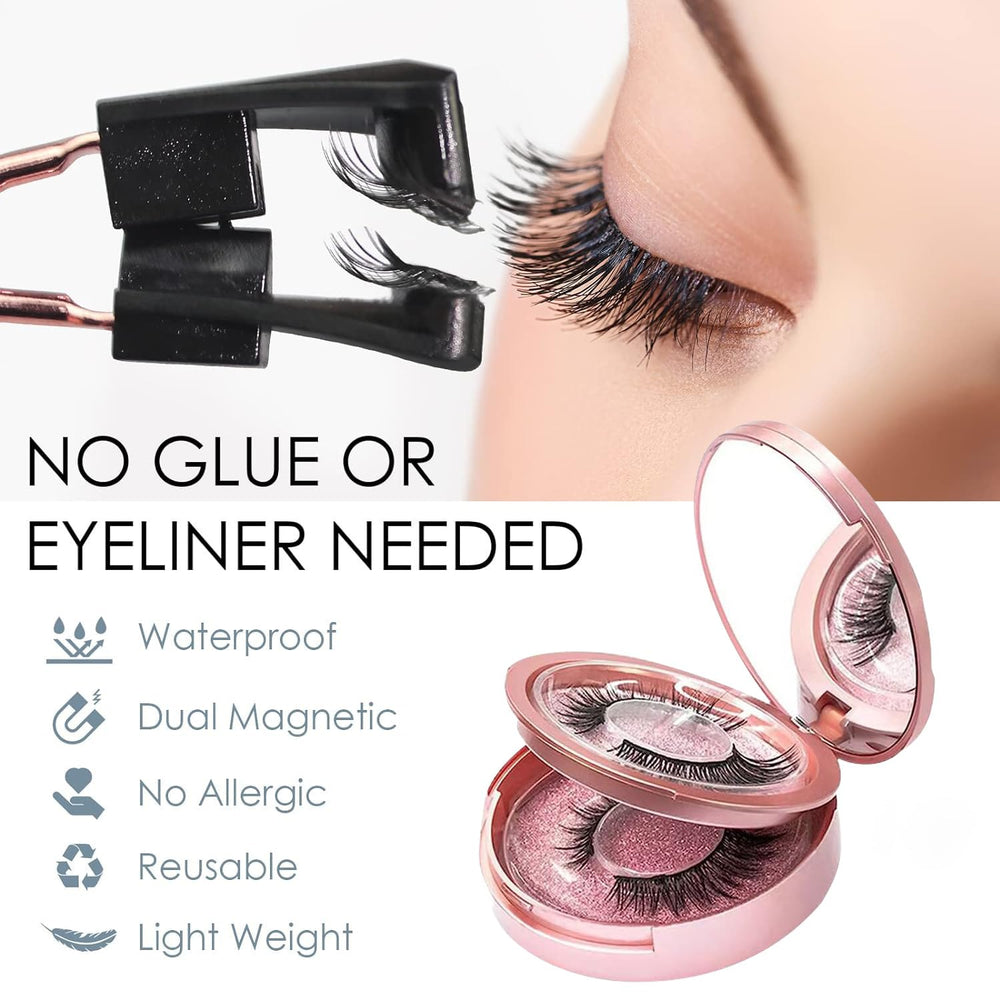 HANASCAR magnetic eyelashes with applicator tweezers for precise, glue-free placement