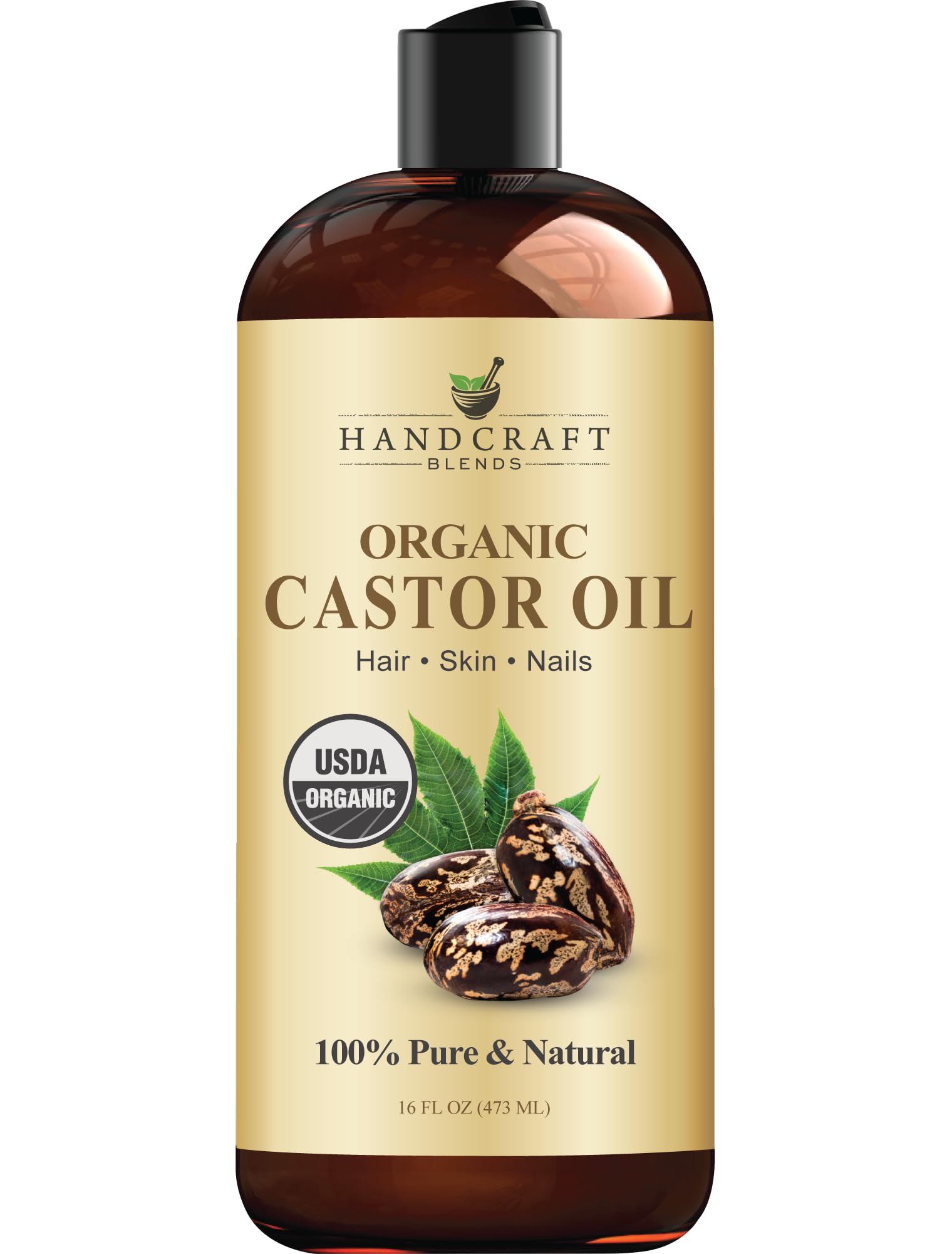 Handcraft Blends castor oil front bottle showing organic label and capacity benefit