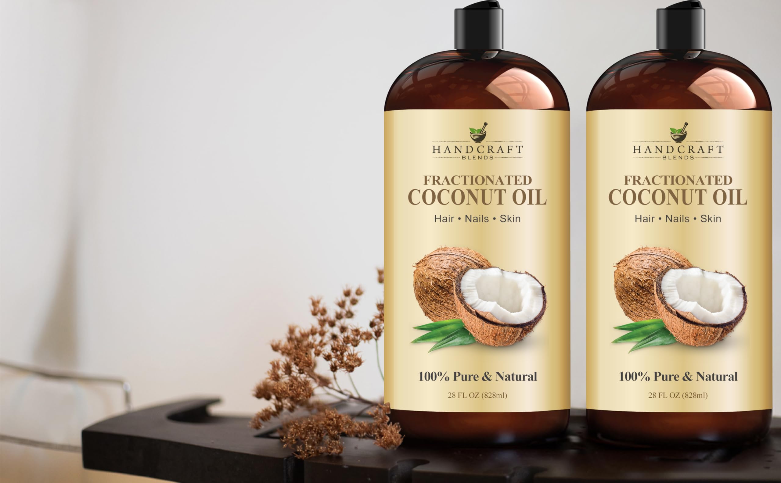 Handcraft Blends fractionated coconut oil label highlighting fragrance-free vegan formula