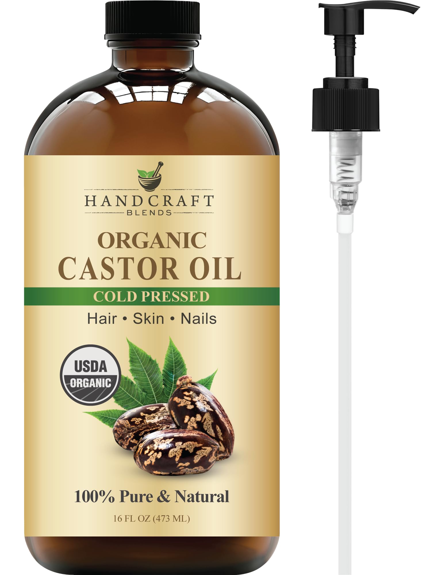 Handcraft Blends front bottle view showing label and organic claim for trusted purity