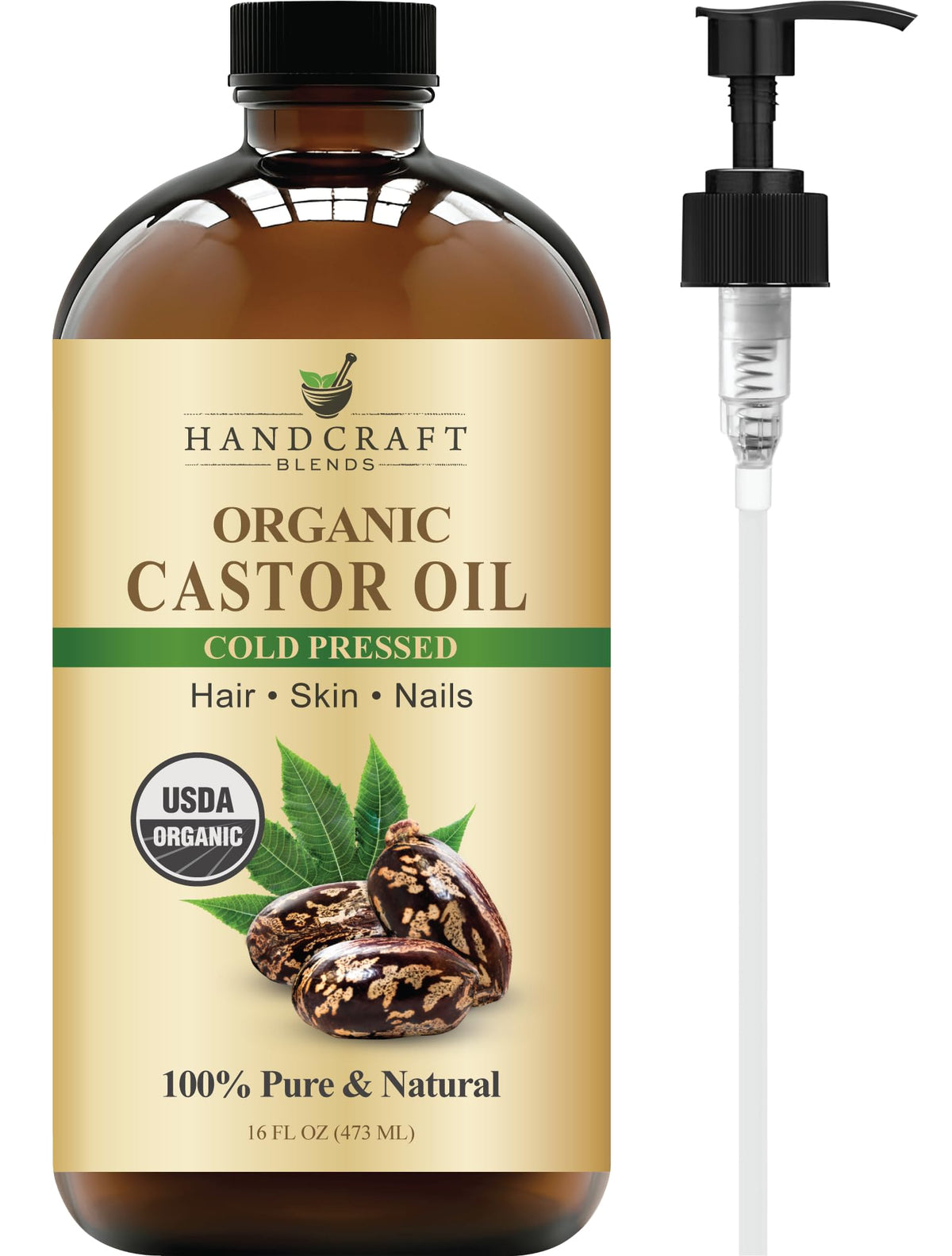 Handcraft Blends front bottle view showing label and organic claim for trusted purity