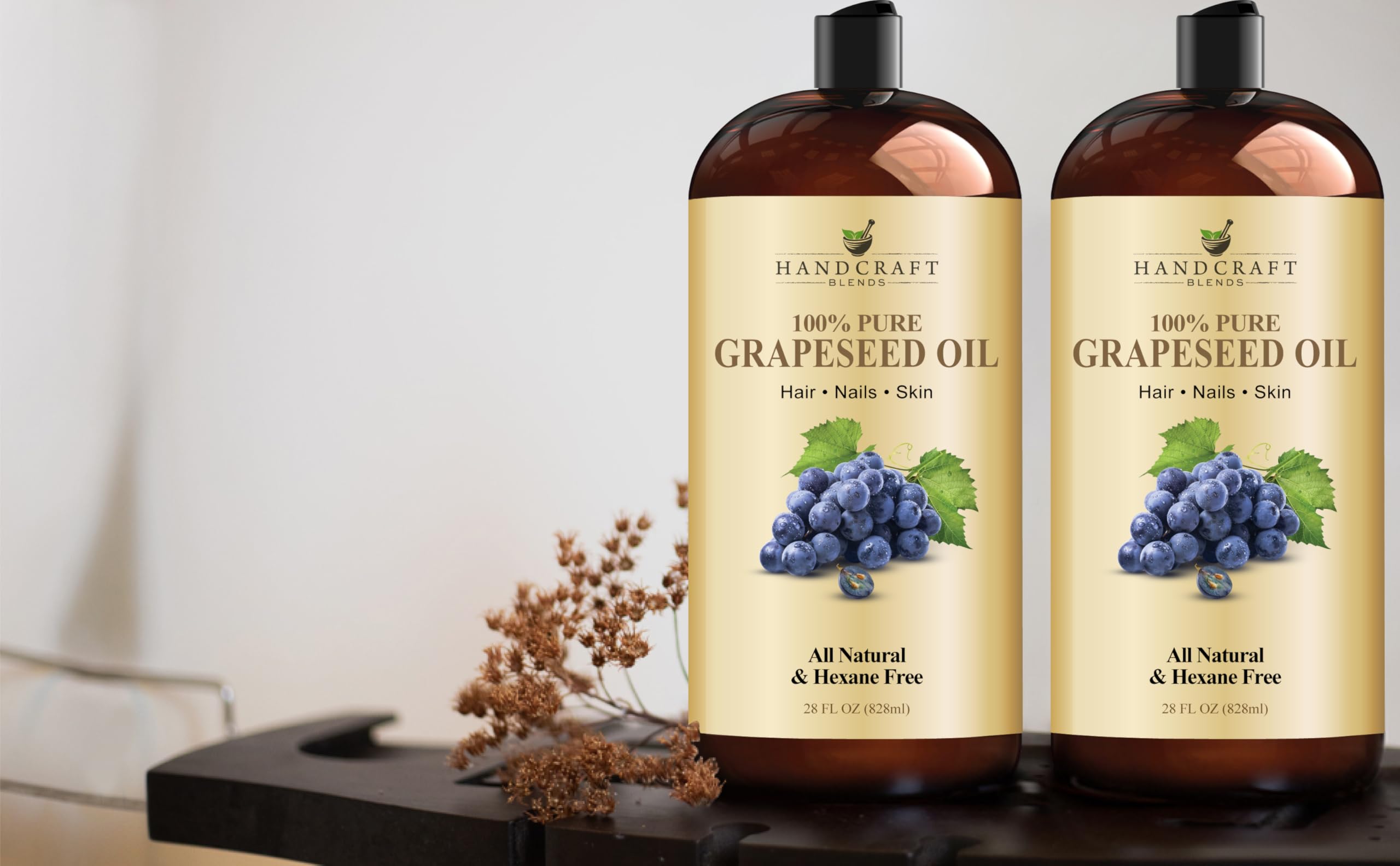 Handcraft Blends Grapeseed Oil bottle closeup suggesting potential UV protection support.