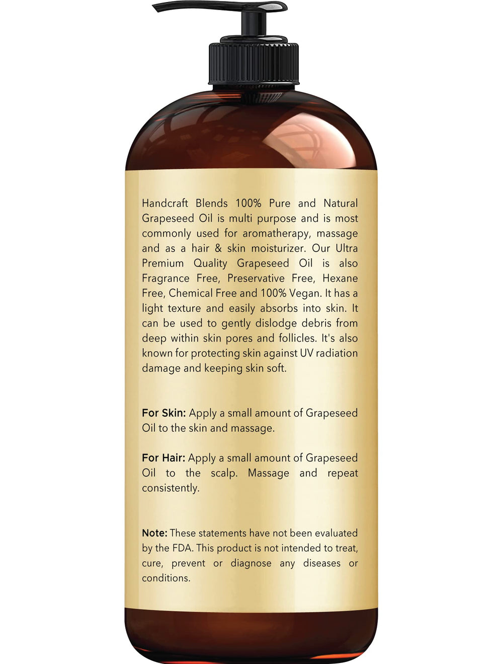 Handcraft Blends Grapeseed Oil label—hexane-free and vegan formulation for clean skincare.