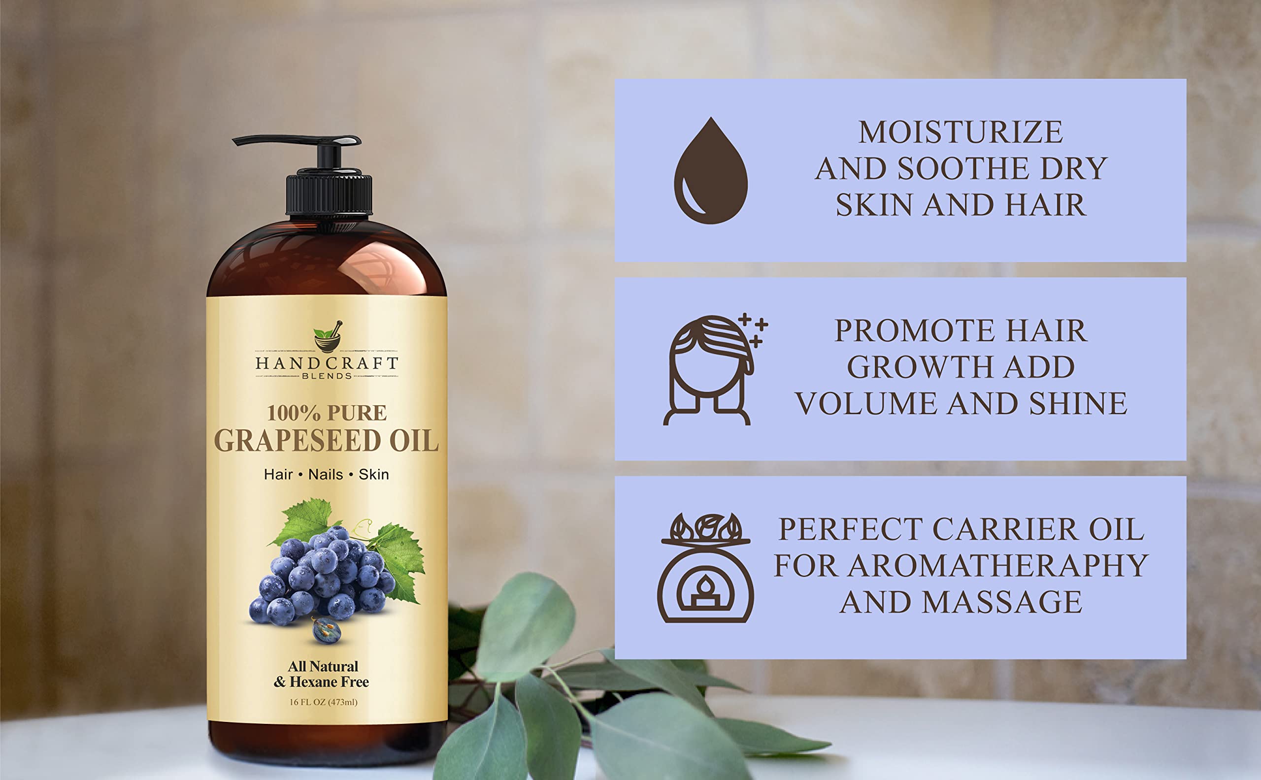 Handcraft Blends Grapeseed Oil packaging—16 oz pack convenient duo for home care.