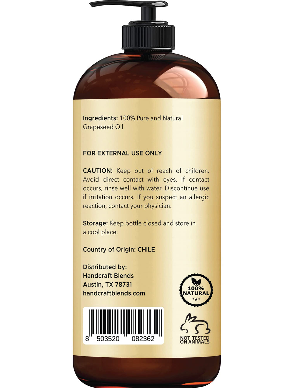 Handcraft Blends Grapeseed Oil pour—light texture with quick absorption for daily care.