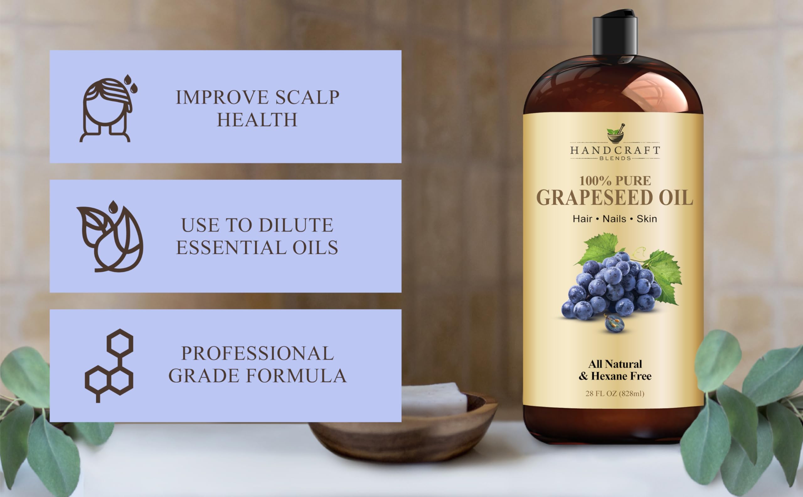 Handcraft Blends Grapeseed Oil texture on skin conveys soft, supple results without heaviness.