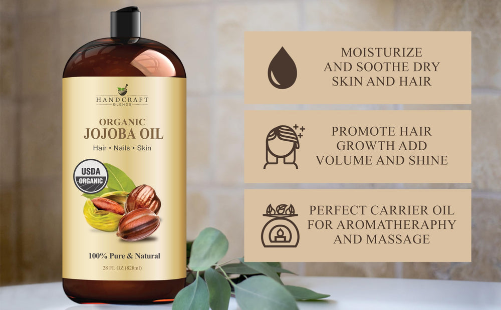 Handcraft Blends Jojoba Oil conditioning hair for shine and manageability.