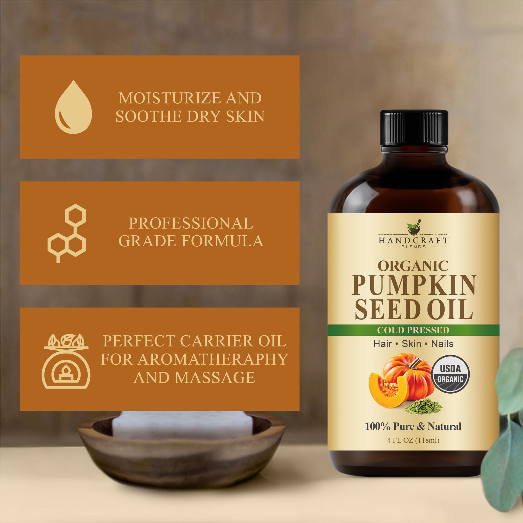 Handcraft Blends 4 fl oz bottle next to measuring spoon indicating product size and value