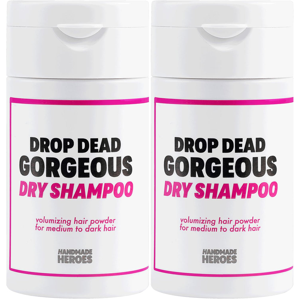 Handmade Heroes non-aerosol dry shampoo volume powder packaging enables quick refresh on the go.