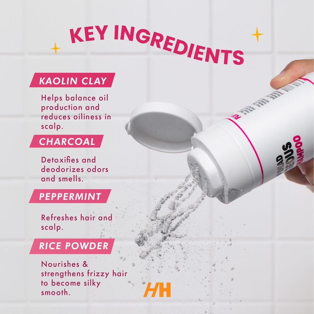 Handmade Heroes non-aerosol dry shampoo volume powder bottle for travel-friendly use.