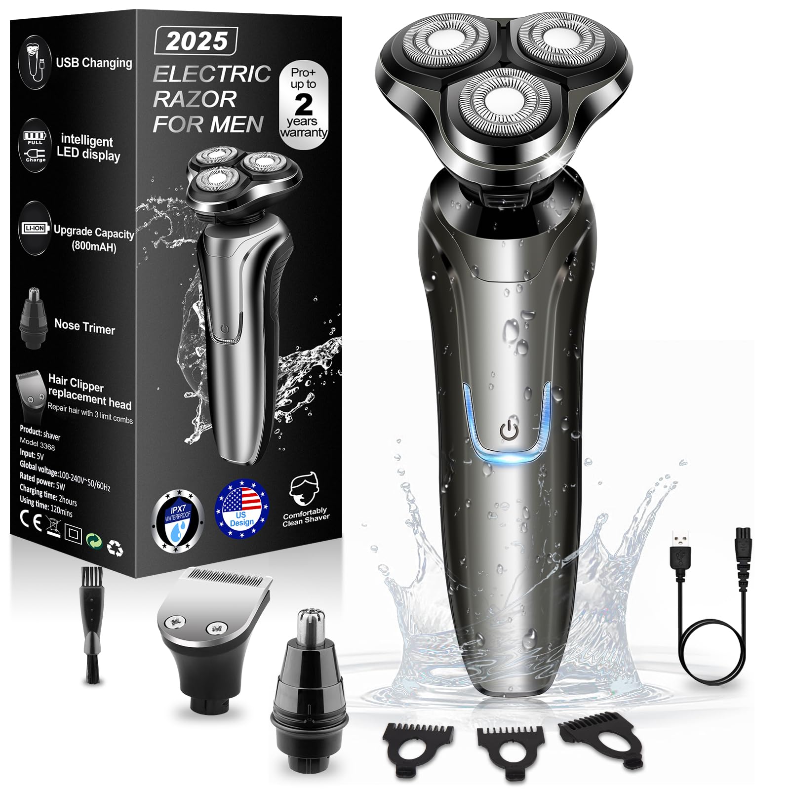 Handsomeface electric razor with 4D floating heads hugs facial contours for a close shave.