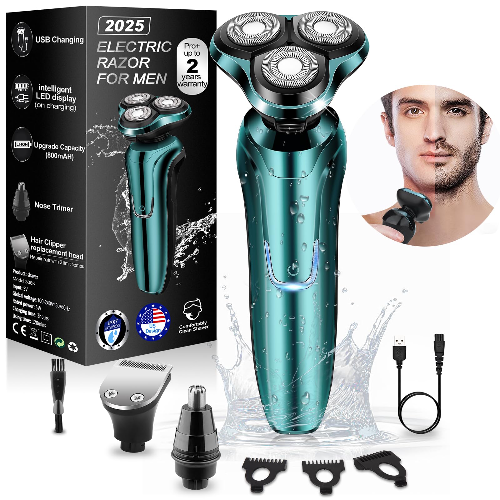 Handsomeface electric razor with 4D floating heads for precise contouring