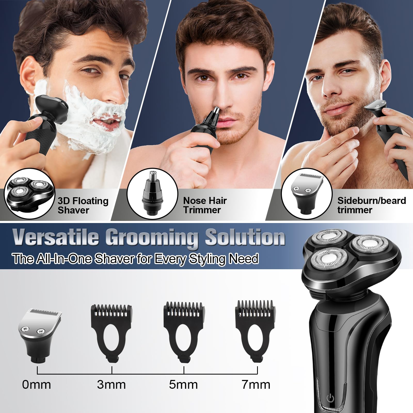 Handsomeface interchangeable guide combs 3/5/7mm enable customizable stubble and beard trim.