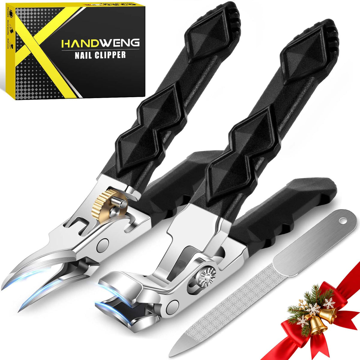 HANDWENG toenail clippers with angled head offer precise cutting for thick nails.