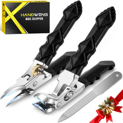 HANDWENG toenail clippers with angled head offer precise cutting for thick nails.