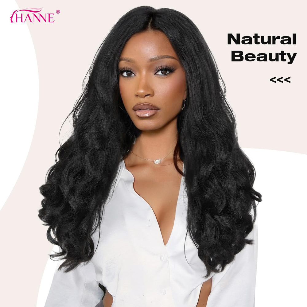 HANNE Yaki Curly V Part Wig natural black back view with full volume