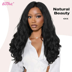 HANNE Yaki Curly V Part Wig natural black back view with full volume