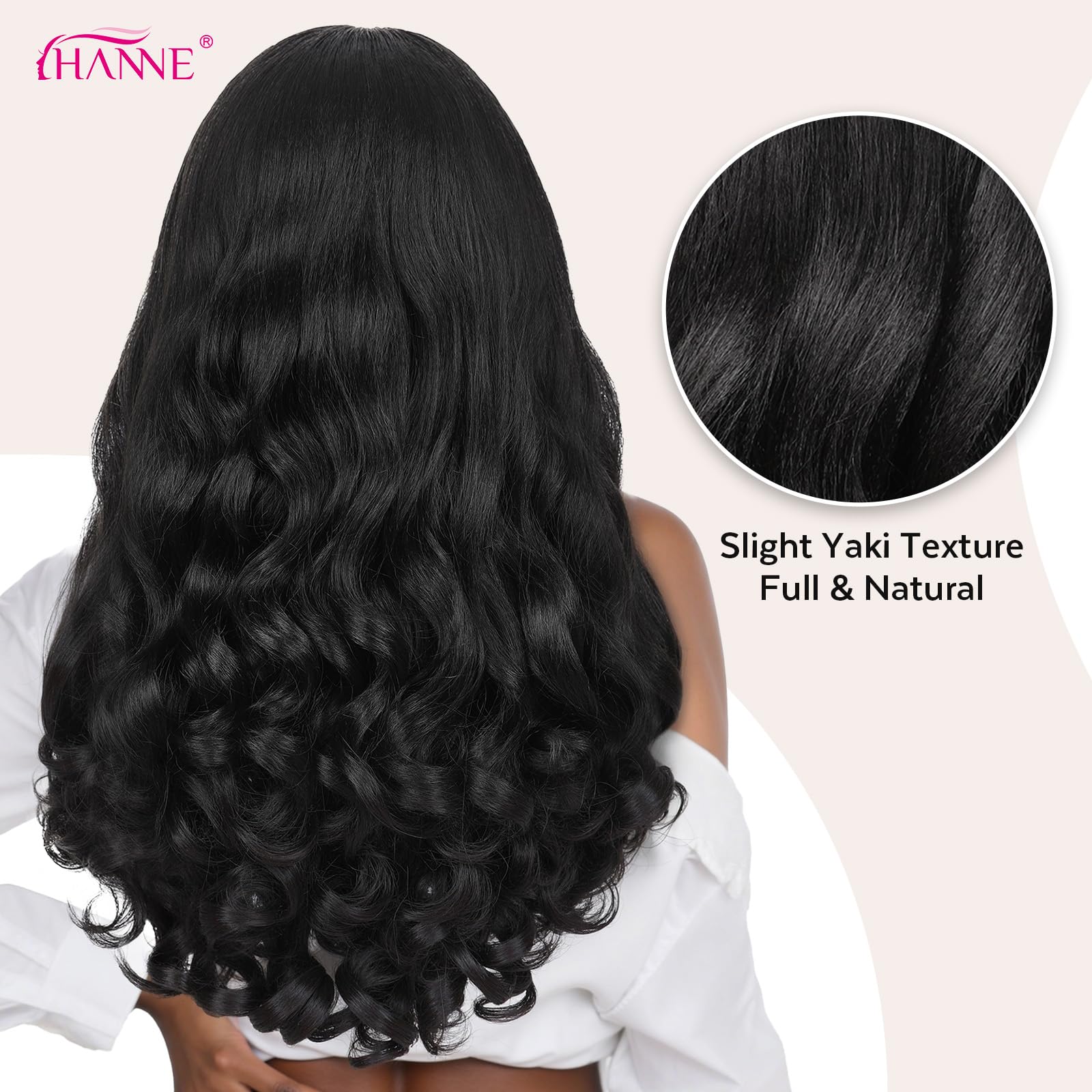 HANNE Yaki Curly V Part Wig natural black curls detail texture