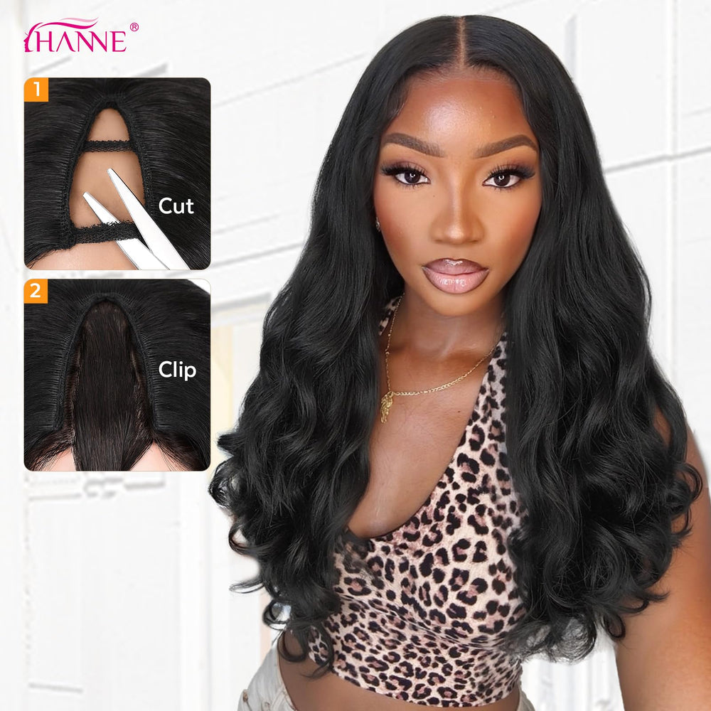 HANNE Yaki Curly V Part Wig natural black hairline close-up for realism