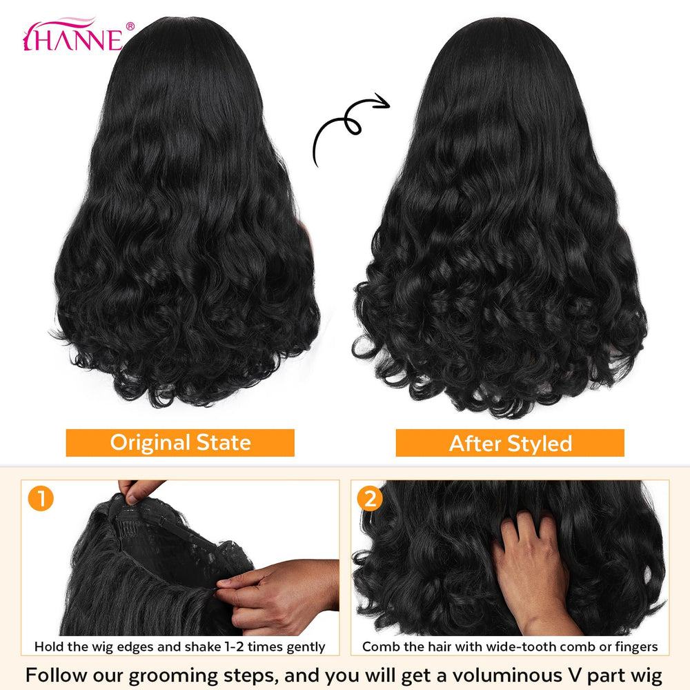 HANNE Yaki Curly V Part Wig natural black inner cap for comfort