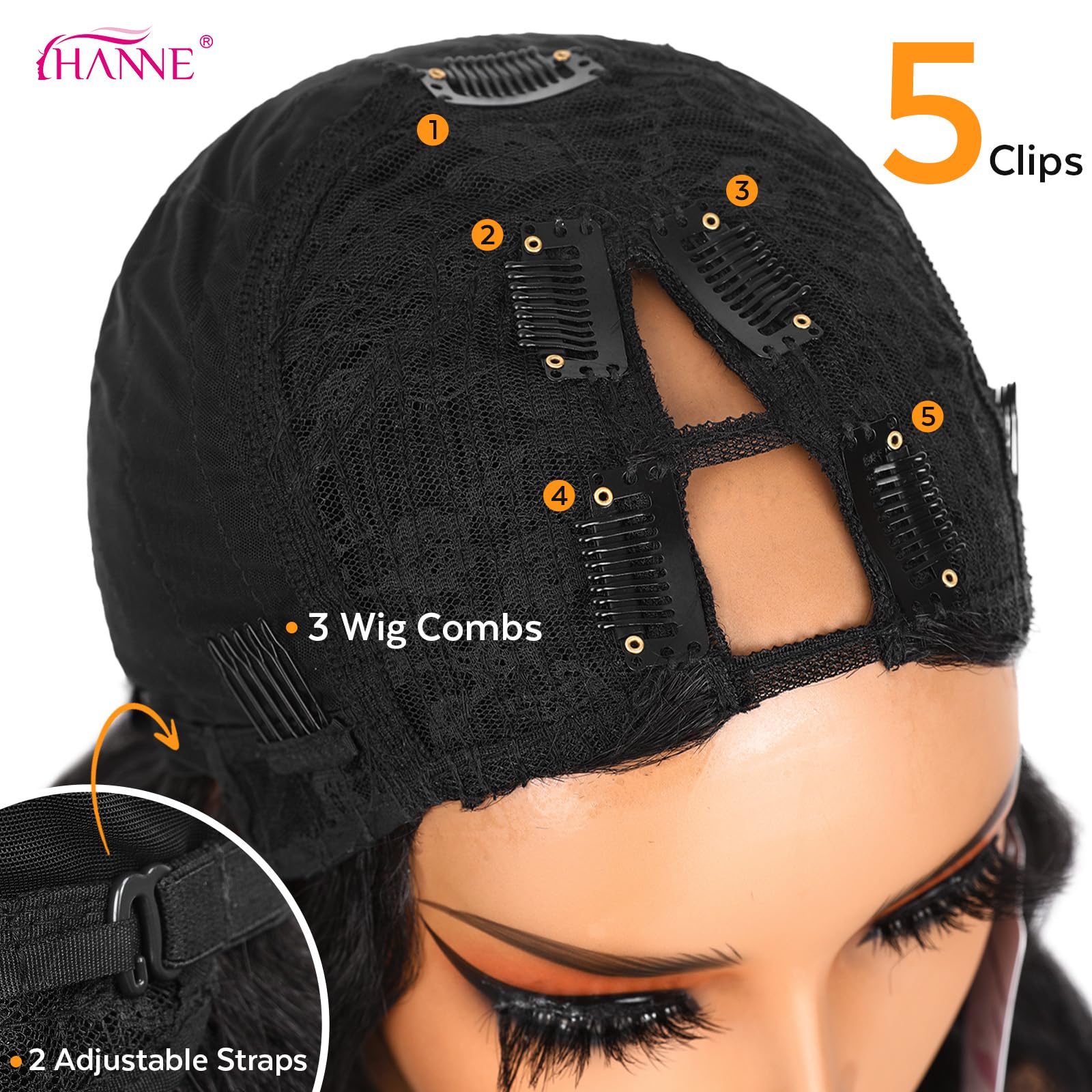 HANNE Yaki Curly V Part Wig natural black secure-fit combs demonstrate stability