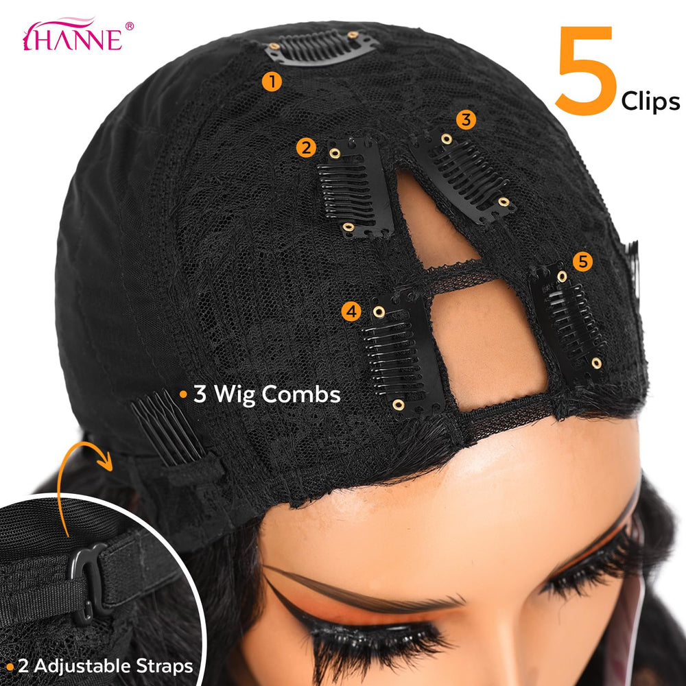 HANNE Yaki Curly V Part Wig natural black secure-fit combs demonstrate stability