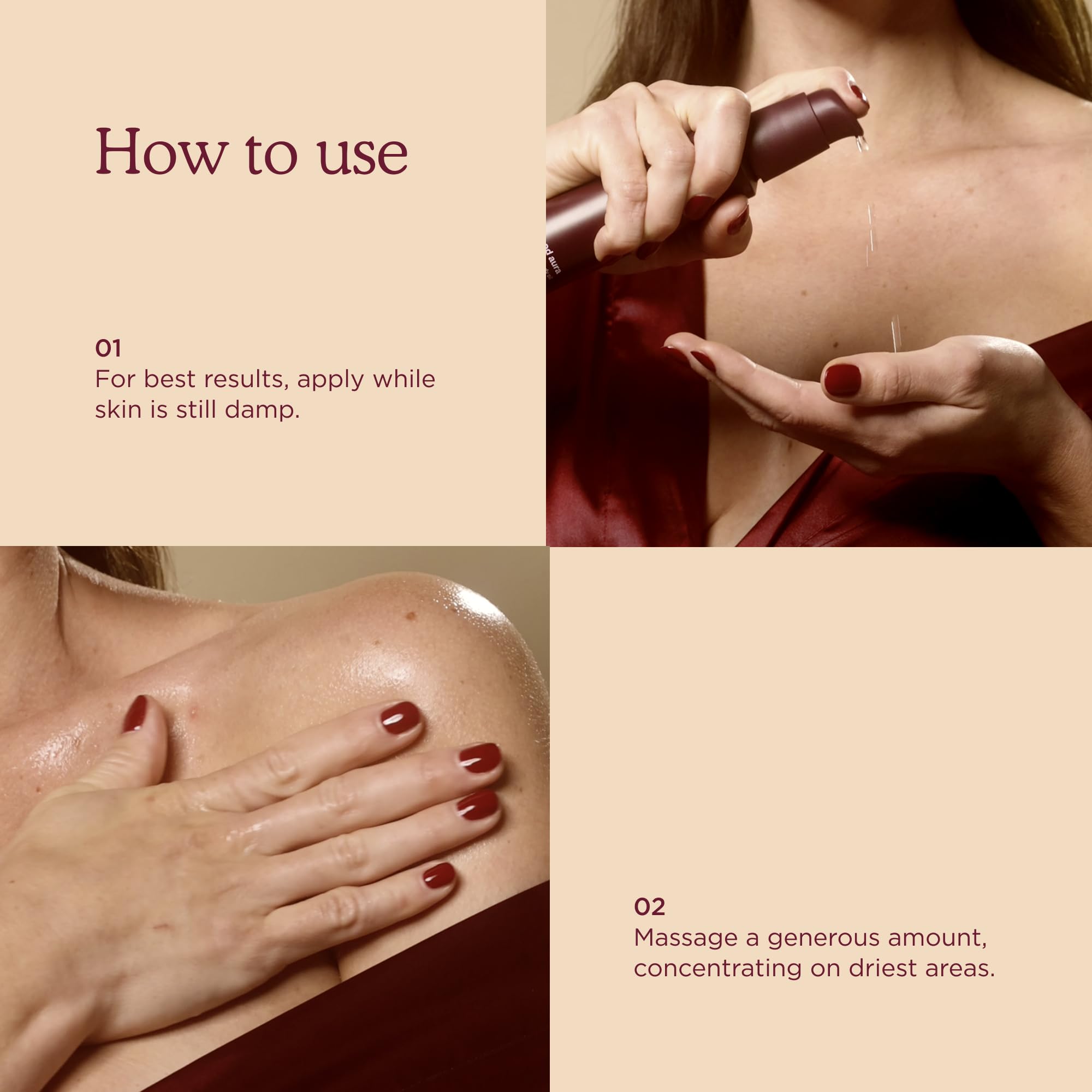 HANNI Good Aura being applied on skin for a non-greasy, fast-absorb finish.
