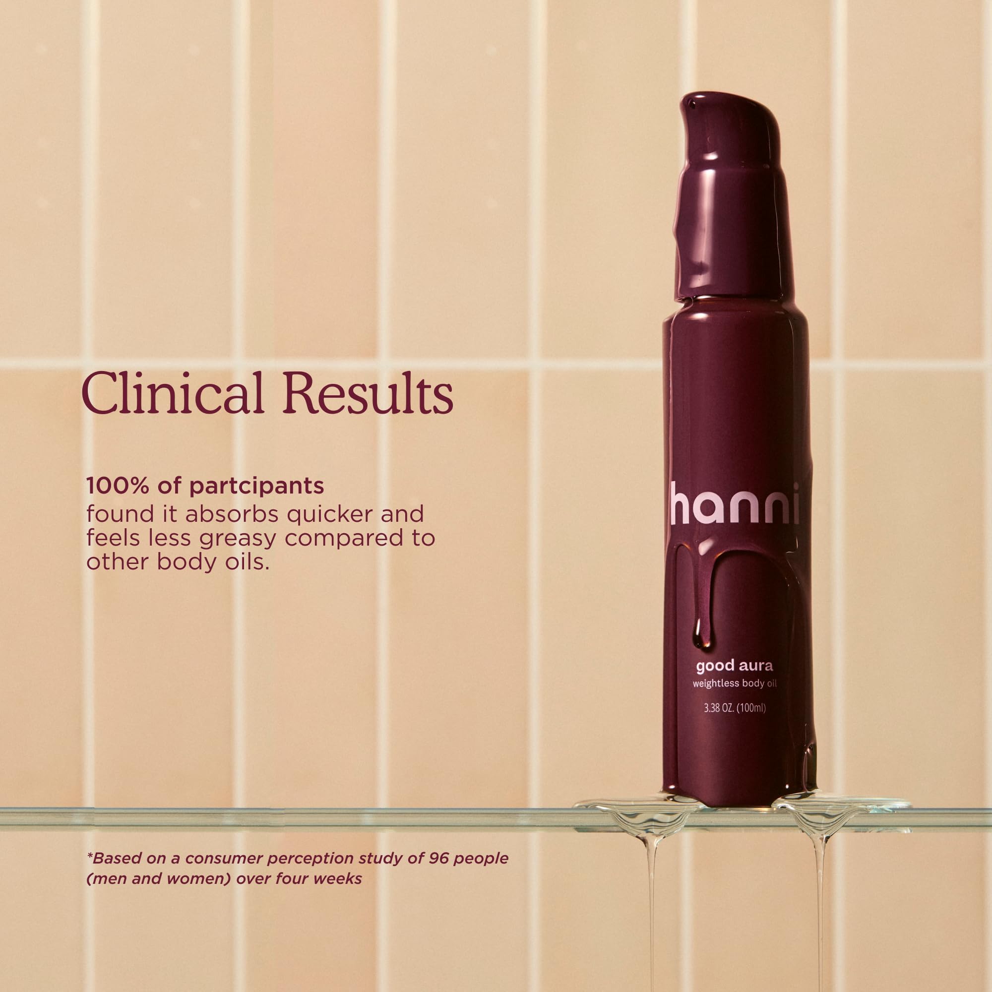 HANNI Good Aura coconut oil focus image emphasizing lightweight feel.