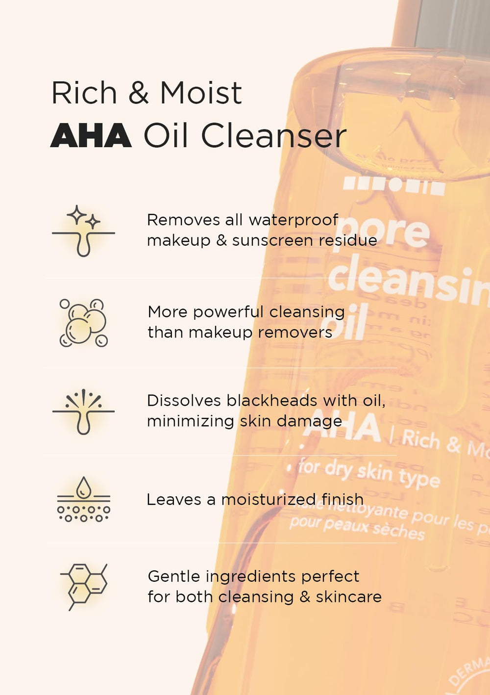 Hanskin AHA Pore Cleansing Oil targets pores to lift dirt and sebum for smoother skin.