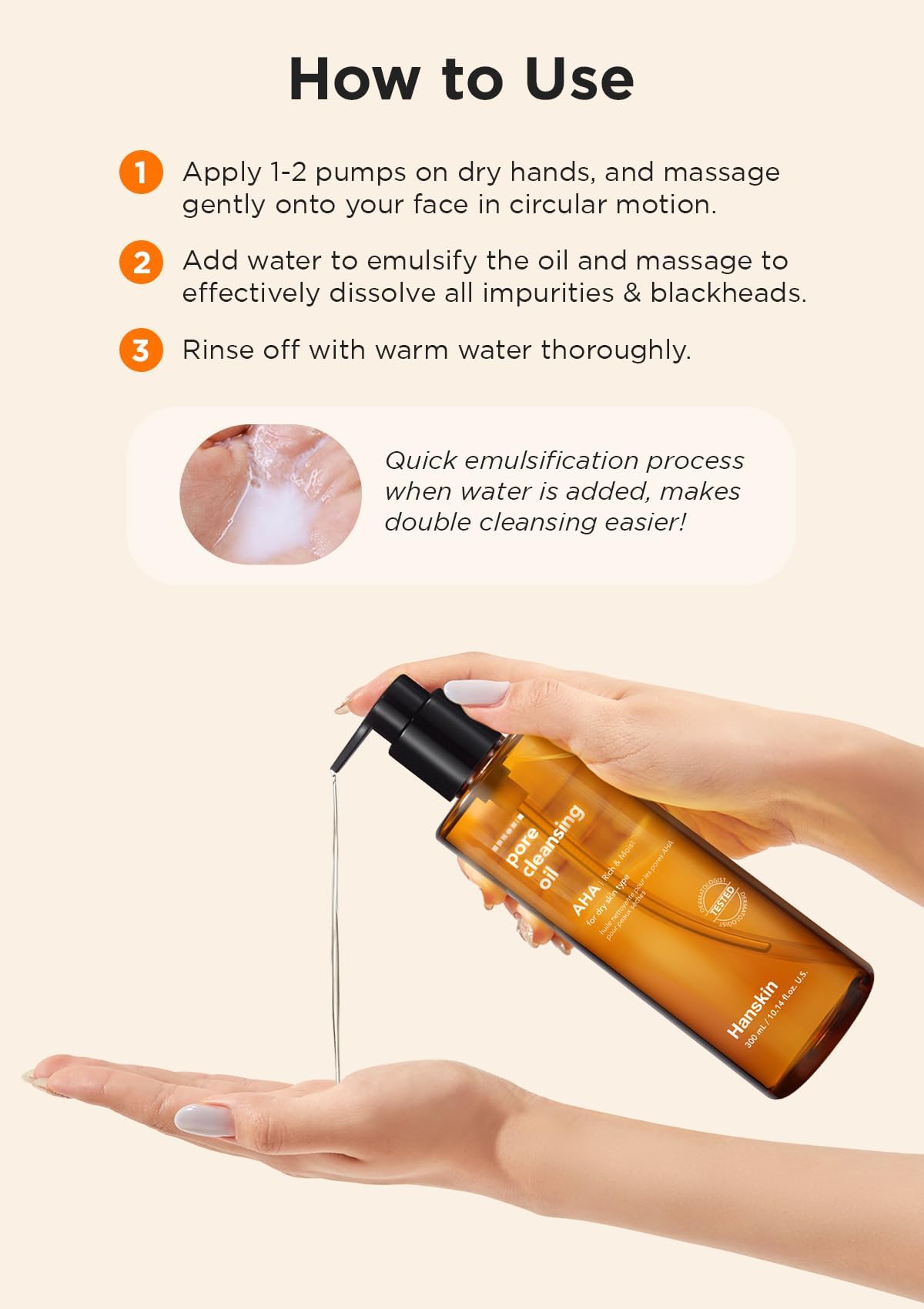 Hanskin AHA Pore Cleansing Oil features tea tree oil for occasional breakout care.