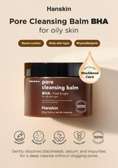 Hanskin BHA balm on finger shows melting texture for easy makeup removal.