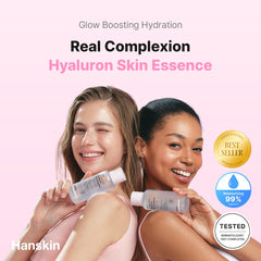 Hanskin Hyaluron Skin Essence Toner swatch on skin delivering instant hydration.