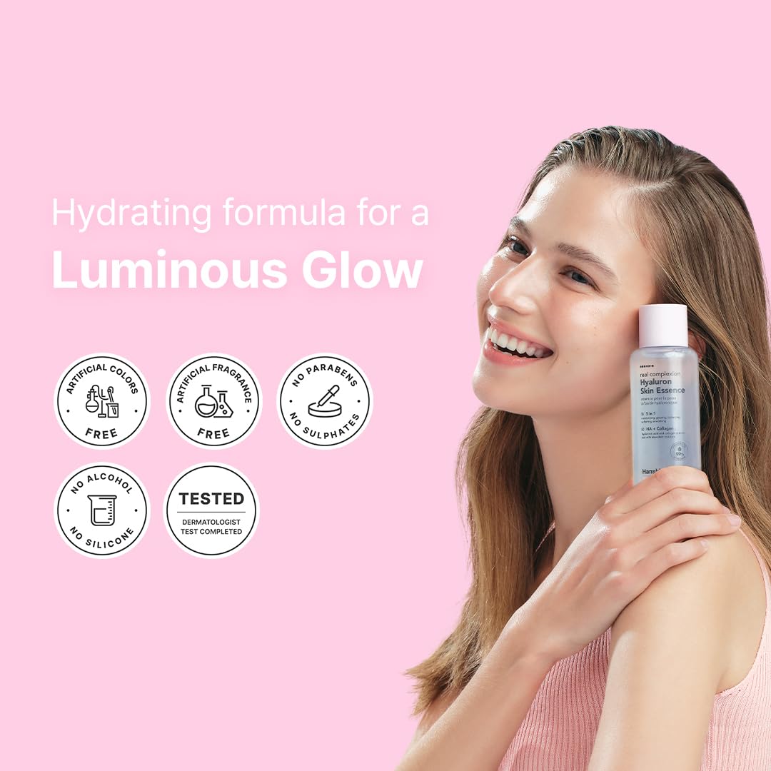 Hanskin Hyaluron Skin Essence Toner close-up highlighting hyaluronic acid.