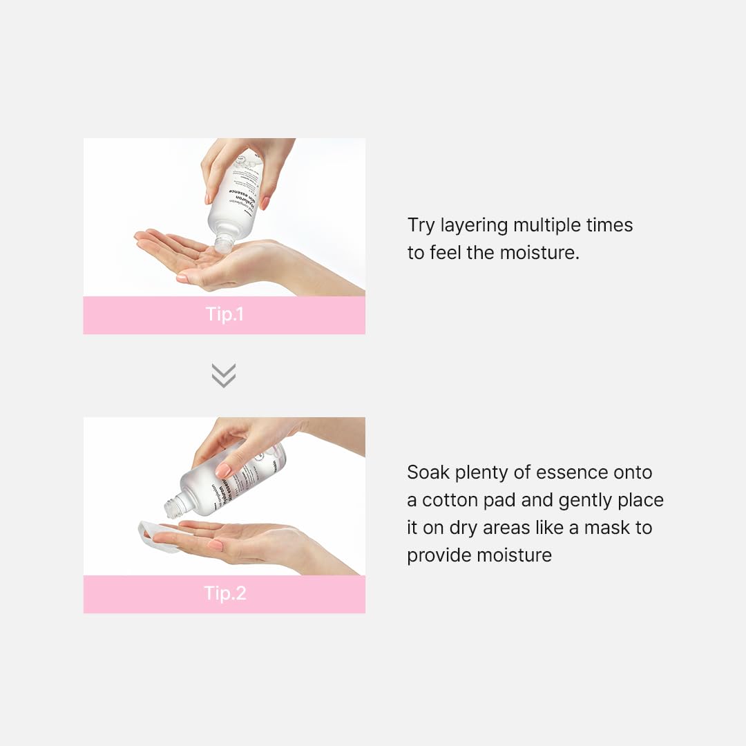 Hanskin Hyaluron Skin Essence Toner sensitive-skin test patch close-up for gentle hydration.