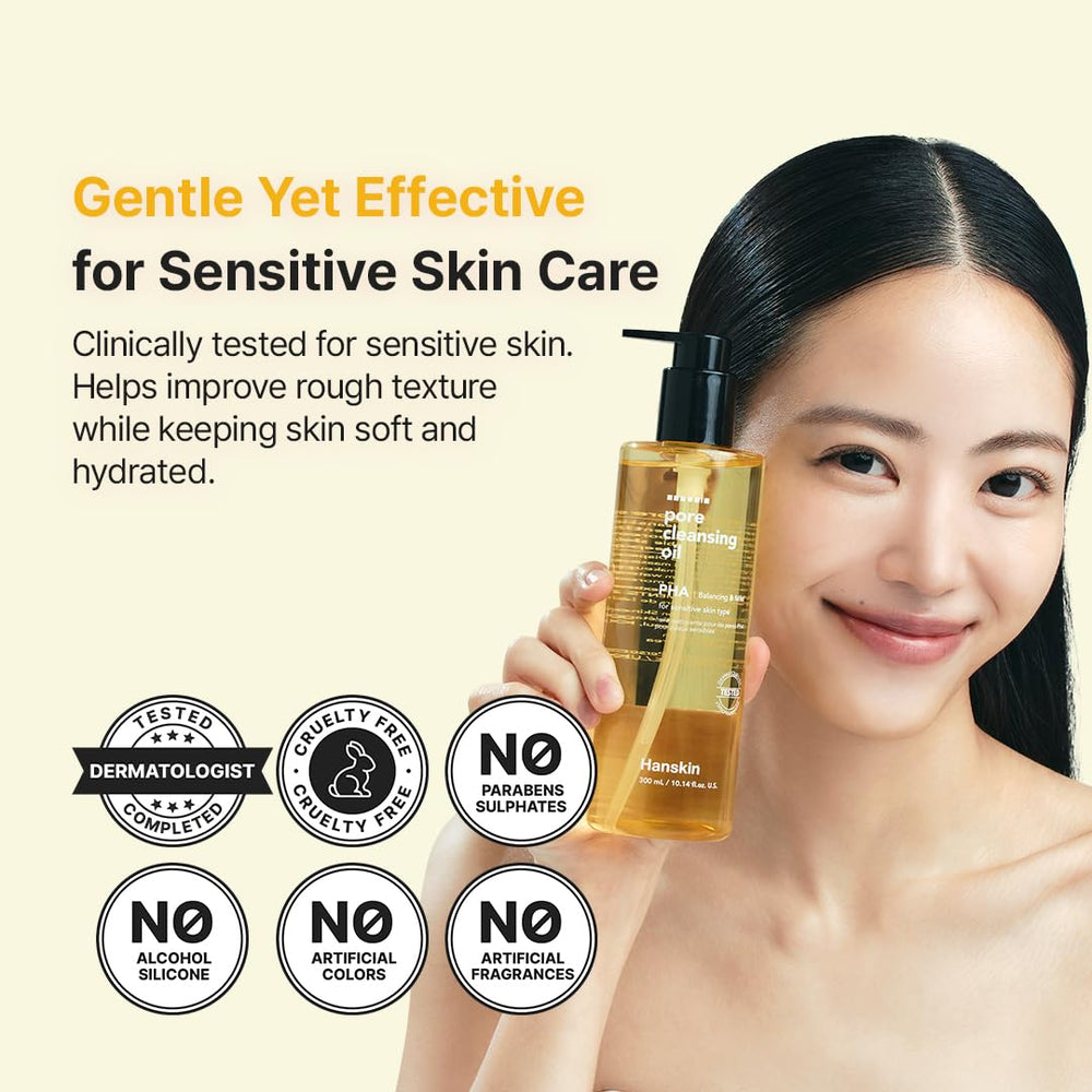 Hanskin Pore Cleansing Oil packaging highlights cruelty-free credentials.