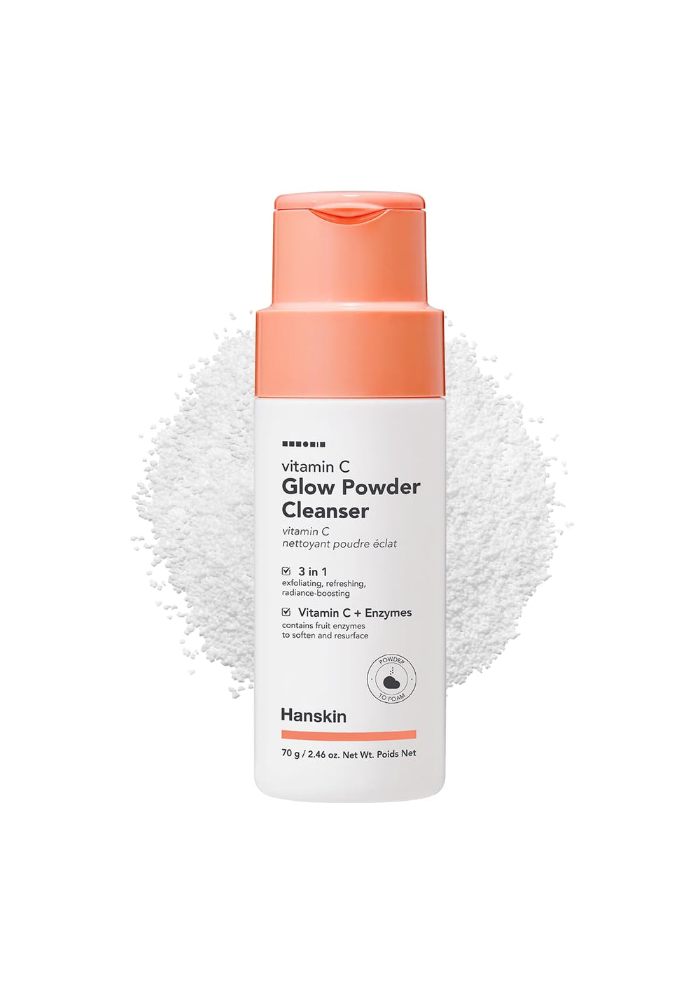 Hanskin Vitamin C Glow Powder Cleanser powder-to-foam action for radiant skin prep